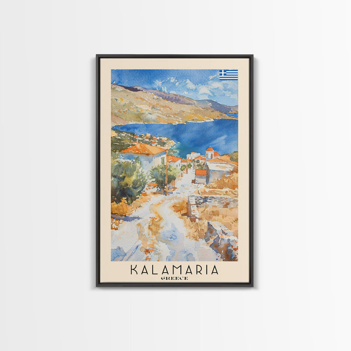 Kalamaria Greece Coastal View, Framed Canvas Print, Travel Poster, Nautical Wall Art, Living Room Decor, Greek Cityscape, Seaside Home Decoration