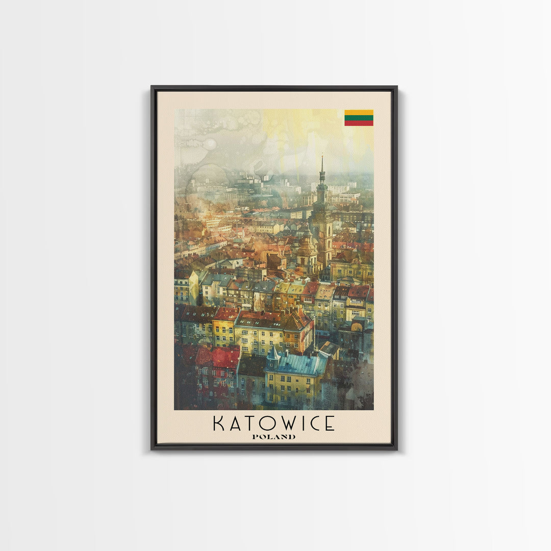 Katowice Poland Cityscape View, Framed Canvas Print, Travel Poster, Wall Art, Home Decoration, Urban Decor, Living Room Art, Polish City