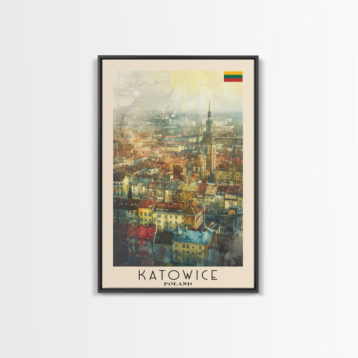 Katowice Poland Cityscape View, Framed Canvas Print, Travel Poster, Wall Art, Home Decoration, Urban Decor, Living Room Art, Polish City