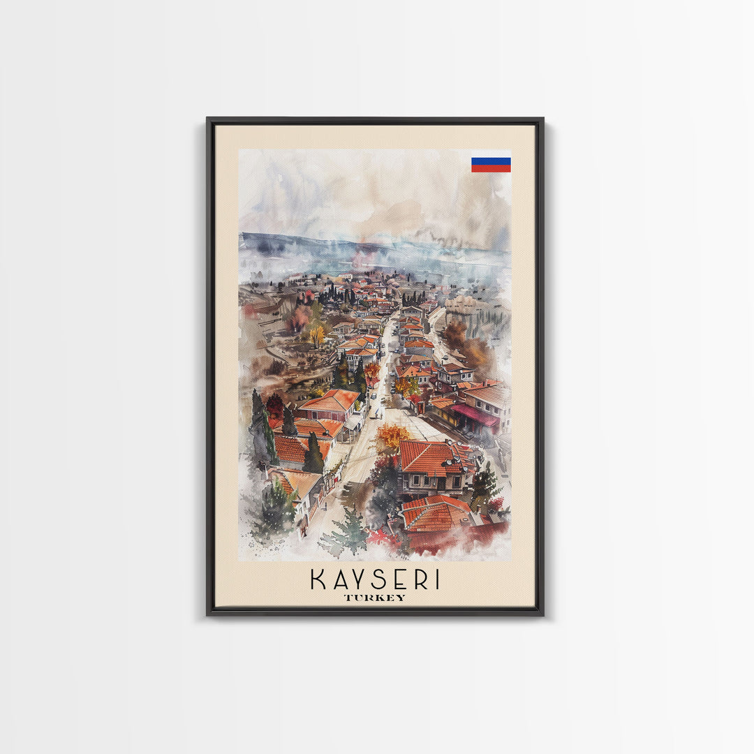 Kayseri Turkey Urban Landscape, Framed Canvas Print, Travel Poster, Wall Art, Home Decoration, Cityscape Decor, Living Room Art, Turkish City