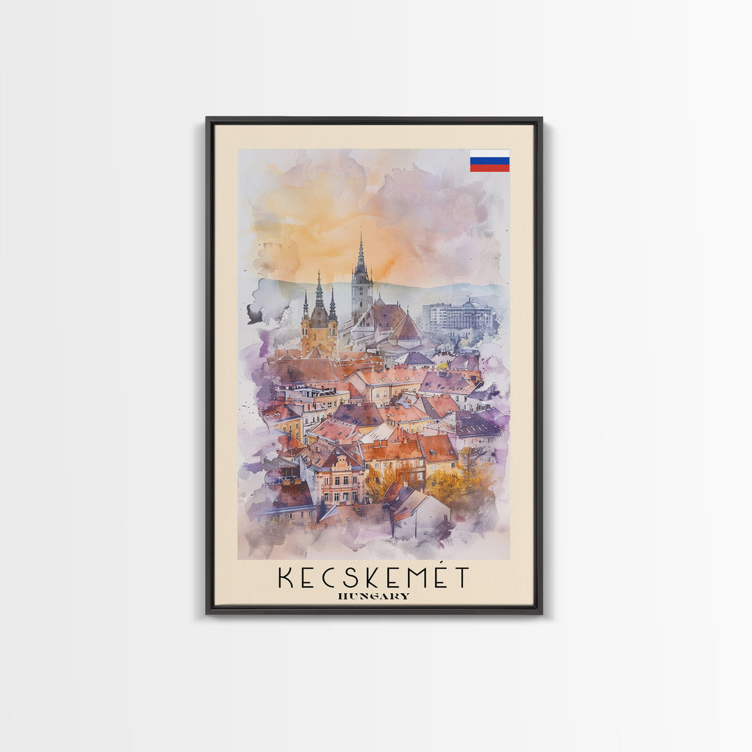 Kecskemet Hungary Urban Landscape, Framed Canvas Print, Travel Poster, Wall Art, Home Decoration, Cityscape Decor, Living Room Art, Hungarian City