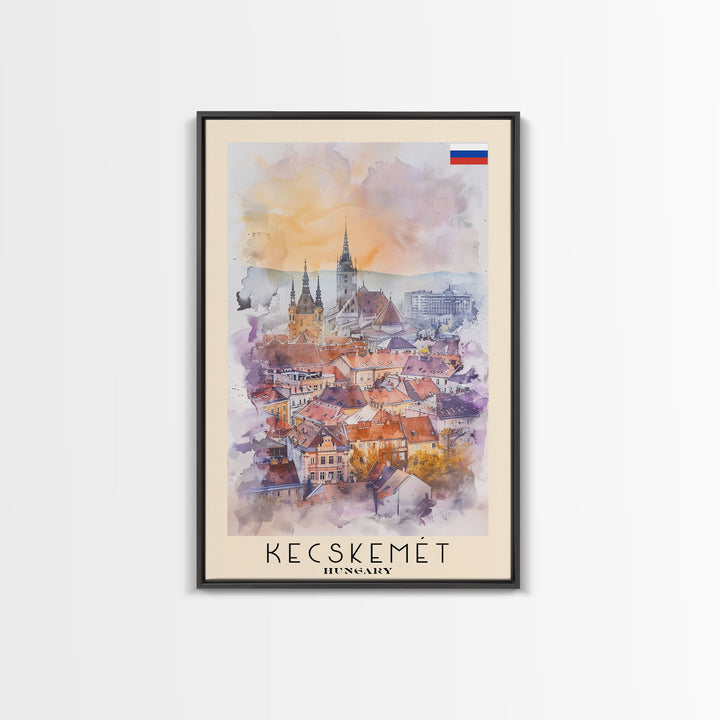 Kecskemet Hungary Urban Landscape, Framed Canvas Print, Travel Poster, Wall Art, Home Decoration, Cityscape Decor, Living Room Art, Hungarian City