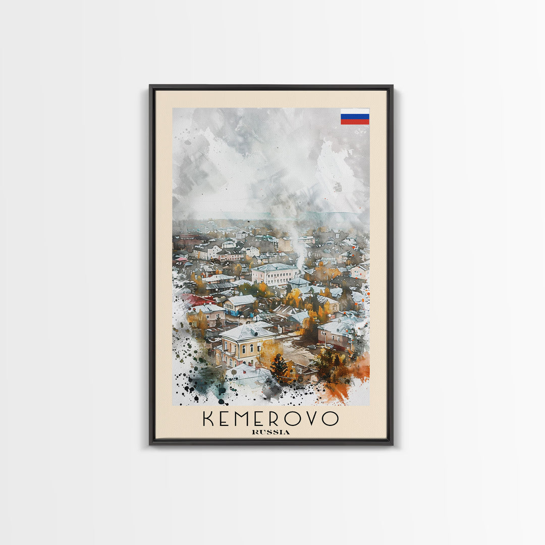 Kemerovo Russia Winter Cityscape, Framed Canvas Print, Travel Poster, Wall Art, Home Decor, Living Room Decoration, Russian Urban Art