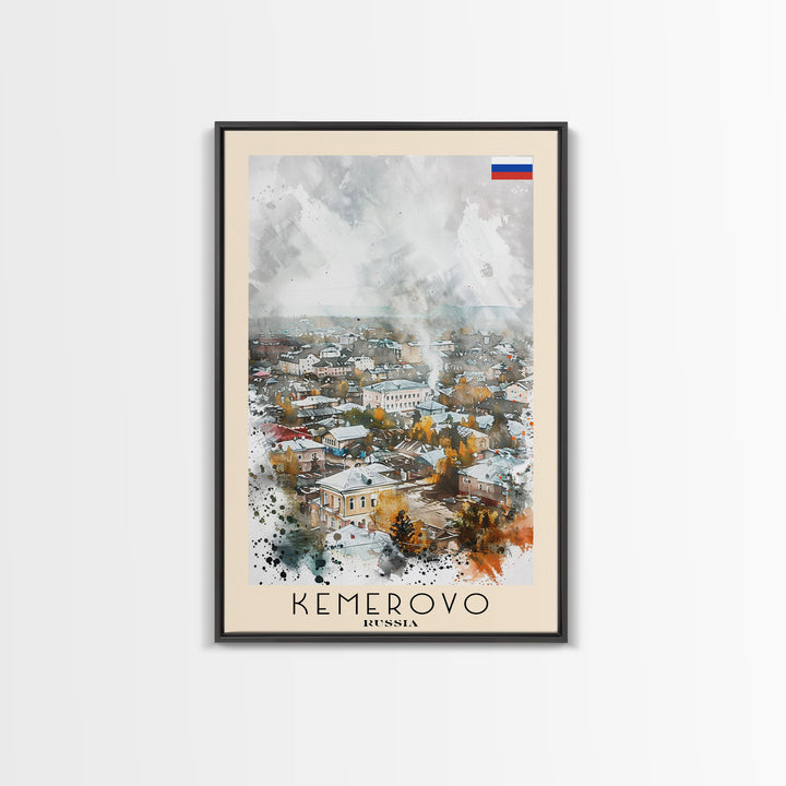 Kemerovo Russia Winter Cityscape, Framed Canvas Print, Travel Poster, Wall Art, Home Decor, Living Room Decoration, Russian Urban Art
