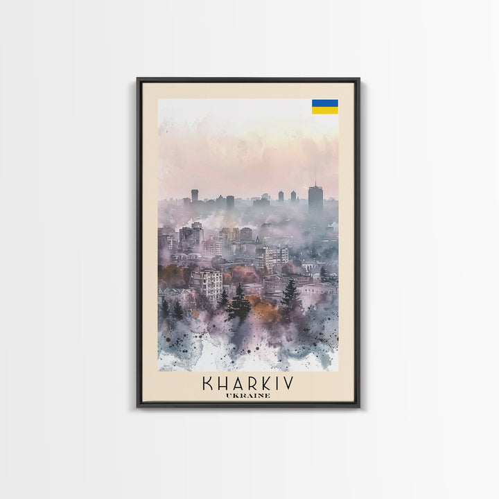 Kharkiv Ukraine Cityscape in Spring, Framed Canvas Print, Travel Poster, Wall Art, Home Decor, Living Room Decoration, Ukrainian Urban Art