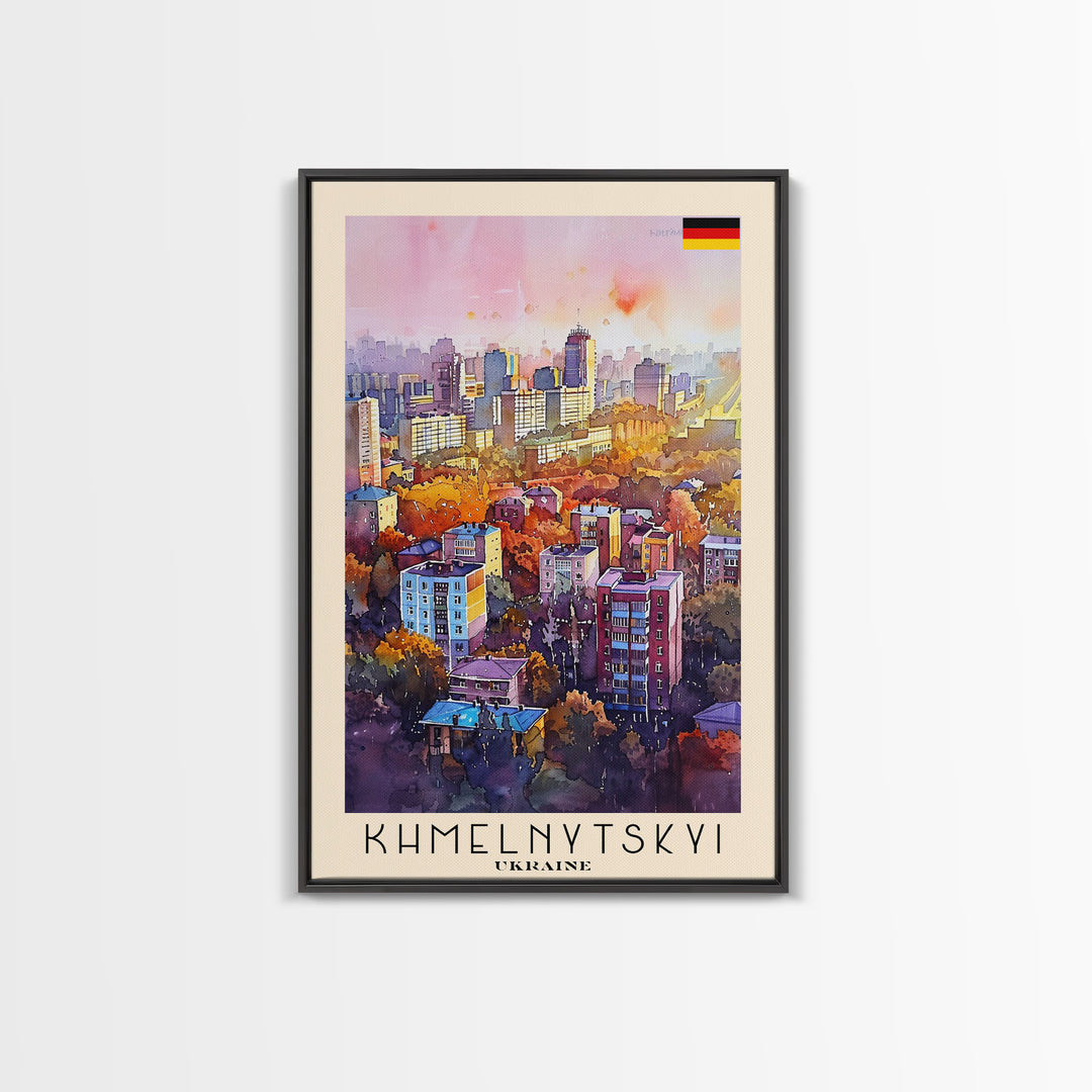 Khmelnytskyi Ukraine Cityscape, Framed Canvas Print, Travel Poster, Wall Art, Home Decor, Living Room Decoration, Ukrainian Urban Art