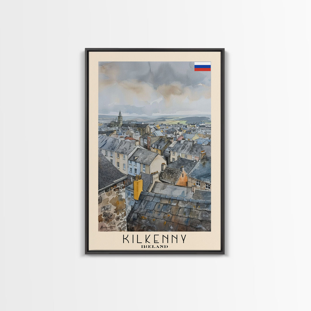 Kilkenny Ireland Scenic View, Framed Canvas Print, Travel Poster, Wall Art, Home Decor, Living Room Decoration, Irish Cityscape Art