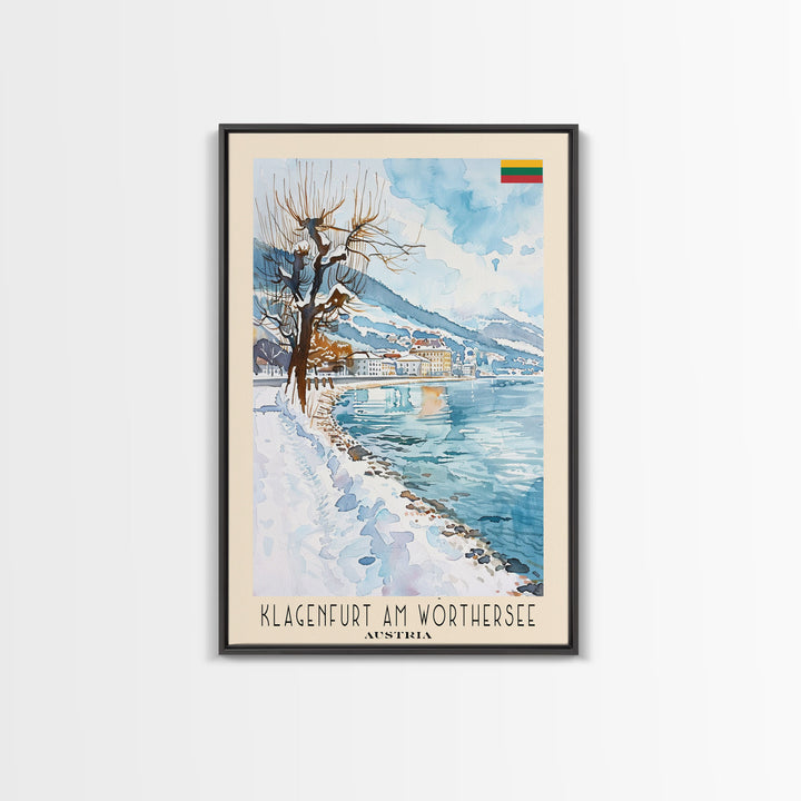 Klagenfurt Austria Alpine Cityscape, Framed Canvas Print, Travel Poster, Wall Art, Home Office Decor, Austrian Urban Artwork, Landscape Painting