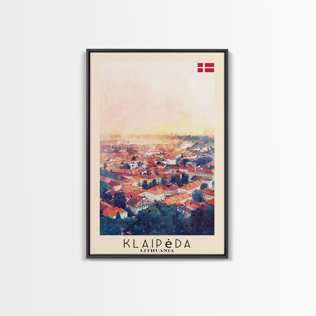 Klaipeda Lithuania Port City View, Framed Canvas Print, Travel Poster, Wall Art, Bedroom Decoration, Coastal Urban Scene, Nautical Artwork