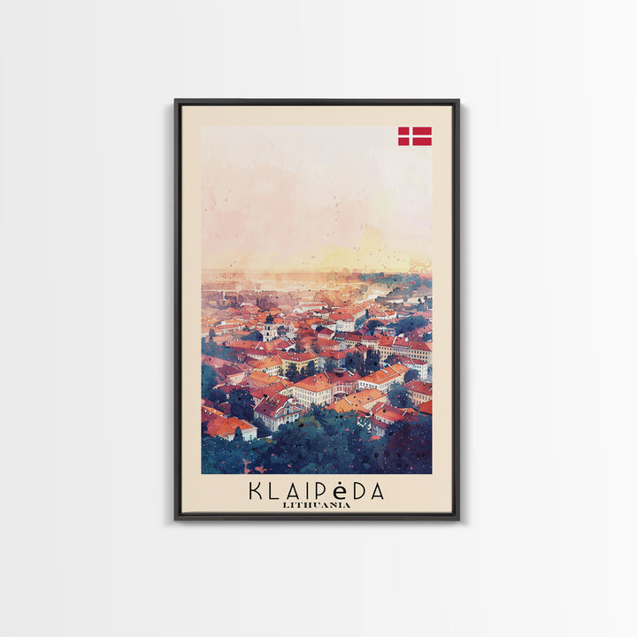 Klaipeda Lithuania Port City View, Framed Canvas Print, Travel Poster, Wall Art, Bedroom Decoration, Coastal Urban Scene, Nautical Artwork