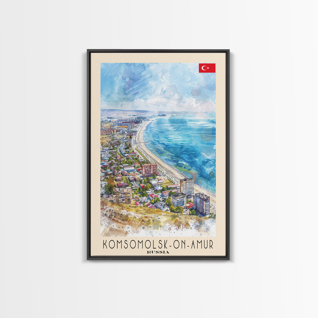 Komsomolsk-on-Amur Russia Industrial Cityscape, Framed Canvas Print, Travel Poster, Wall Art, Study Room Decor, Russian Urban Artwork, Industrial Scene