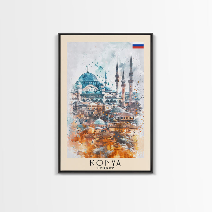 Konya Turkey Historic Cityscape, Framed Canvas Print, Travel Poster, Wall Art, Living Room Decoration, Turkish Heritage Artwork, Historical City Scene