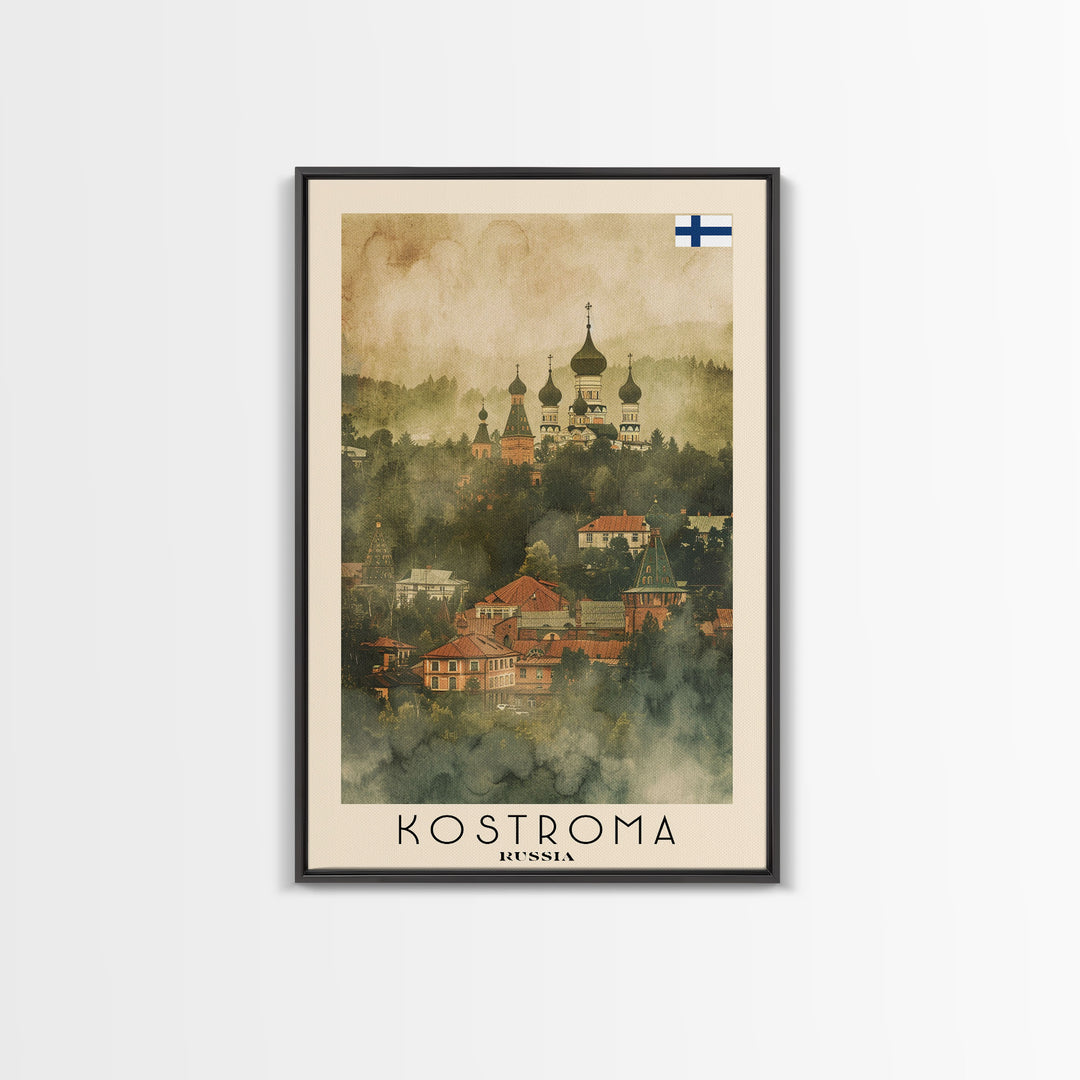 Kostroma Russia Winter Cityscape, Framed Canvas Print, Travel Poster, Wall Art, Entryway Decor, Russian Winter Landscape, Snowy Urban Scene