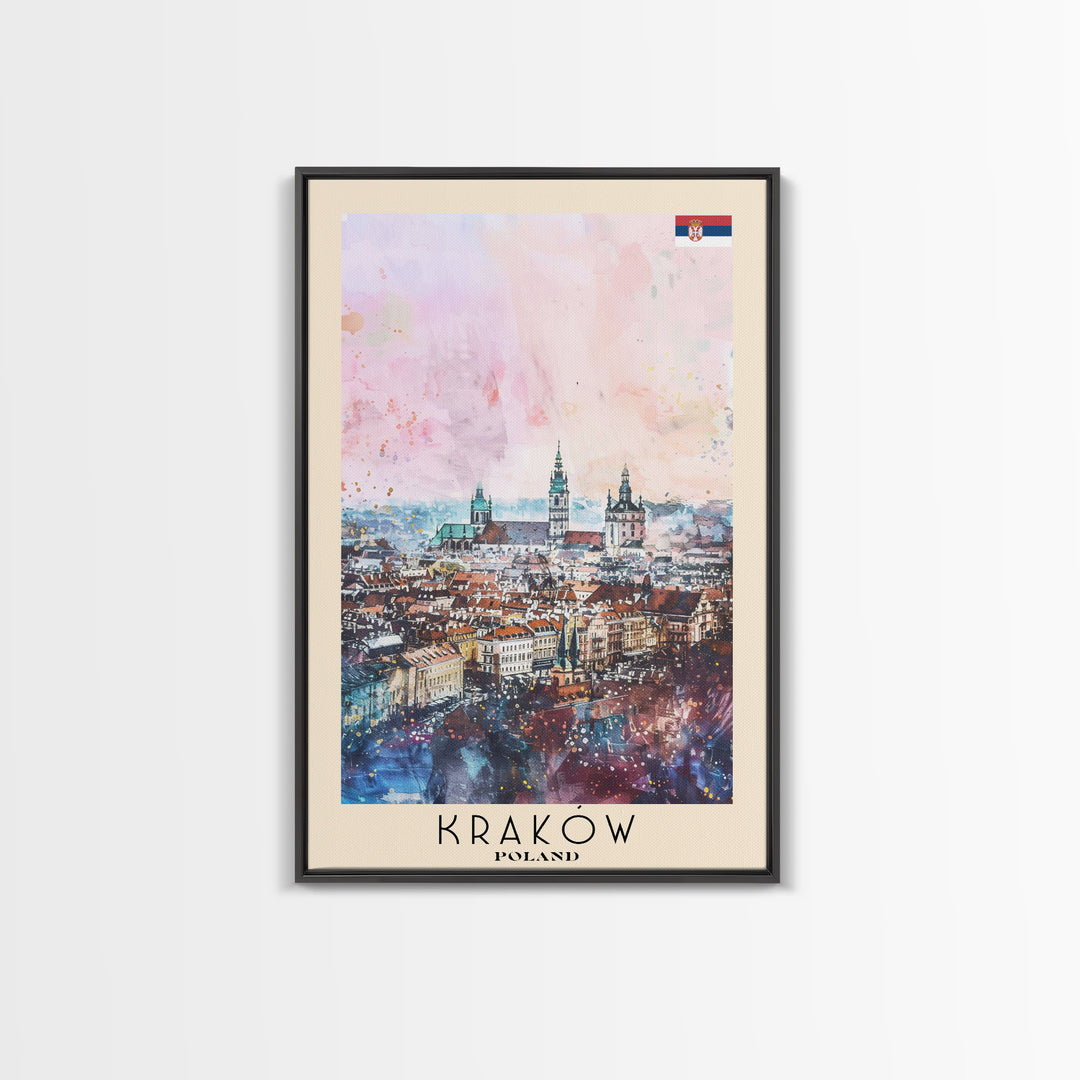 Krakow Poland Travel Poster Framed Canvas Print, Abstract Art, Minimalist Wall Decor, Vacation Gift, Home Decoration, Artistic Travel Print