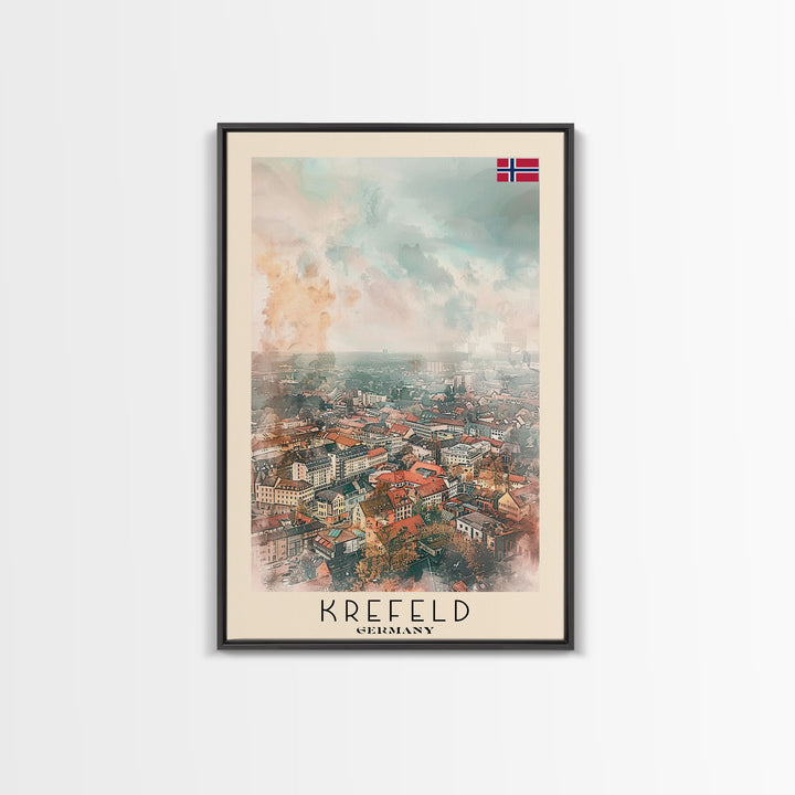 Krefeld Germany Travel Poster Framed Canvas Print, Urban Landscape, Minimalist Wall Art, Home Decor, Original Painting, Travel Print