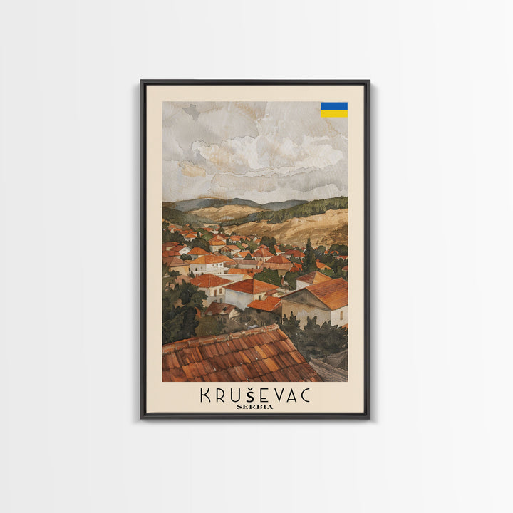 Krusevac Serbia Travel Poster Framed Canvas Print, Watercolor Cityscape, Artistic Wall Decor, Home Decoration, Travel Print, Original Art