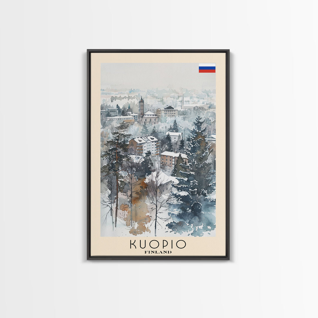 Kuopio Finland Travel Poster Framed Canvas Print, Scenic Landscape, Watercolor Painting, Home Decoration, Travel Print, Artistic Gift