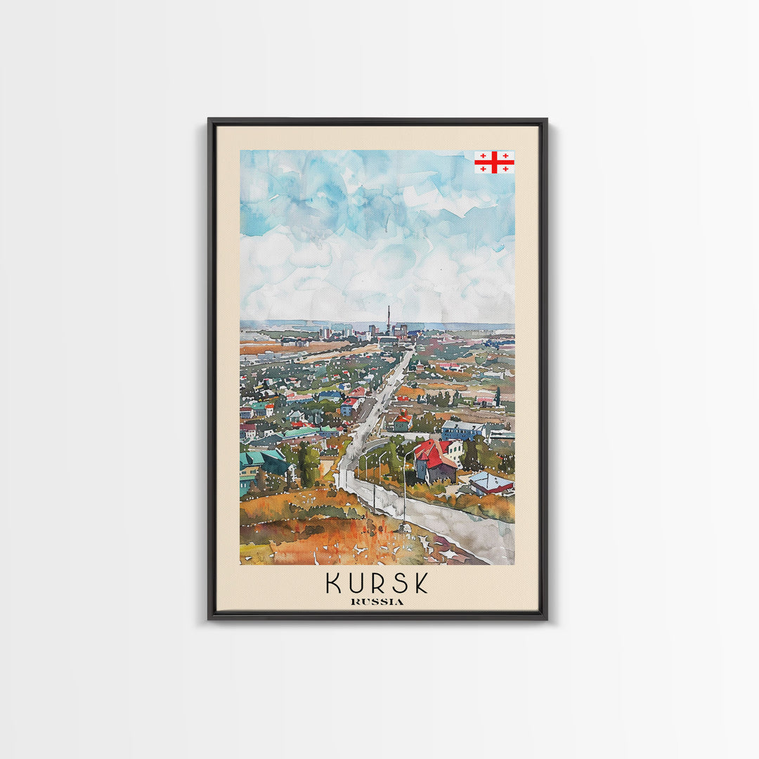 Kursk Russia Travel Poster Framed Canvas Print, Watercolor Cityscape, Wall Art, Home Decor, Travel Print, Original Painting, Artistic Gift