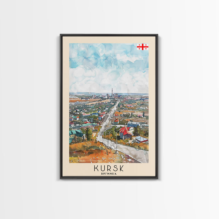 Kursk Russia Travel Poster Framed Canvas Print, Watercolor Cityscape, Wall Art, Home Decor, Travel Print, Original Painting, Artistic Gift