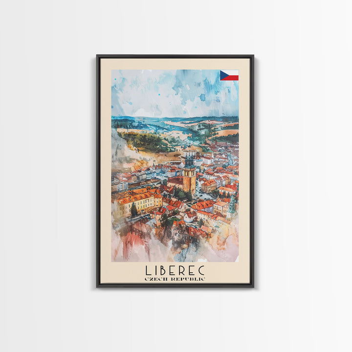 Liberec Czech Republic Travel Poster Framed Canvas Print, Scenic Landscape, Watercolor Art, Wall Decor, Home Decoration, Travel Print, Original Painting