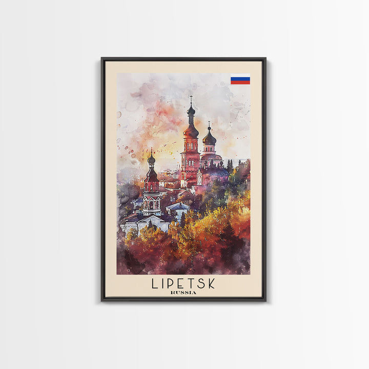 Lipetsk Russia Travel Poster Framed Canvas Print, Urban Landscape, Watercolor Art, Wall Decoration, Home Decor, Travel Print, Original Art