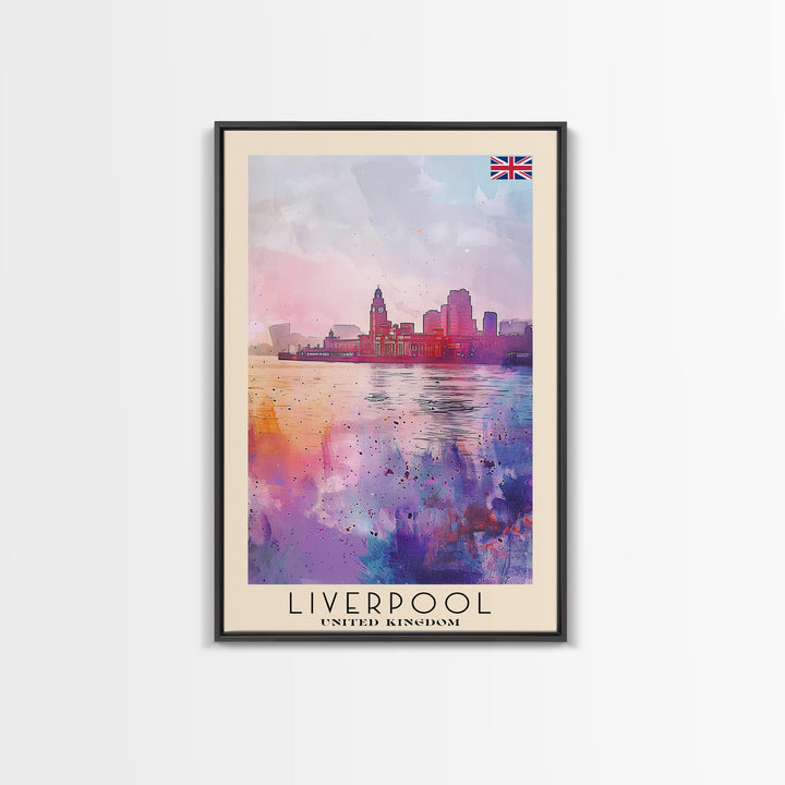 Liverpool United Kingdom Travel Poster Framed Canvas Print, Historic Cityscape, Watercolor Art, Wall Decor, Home Decoration, Travel Print, Original Art