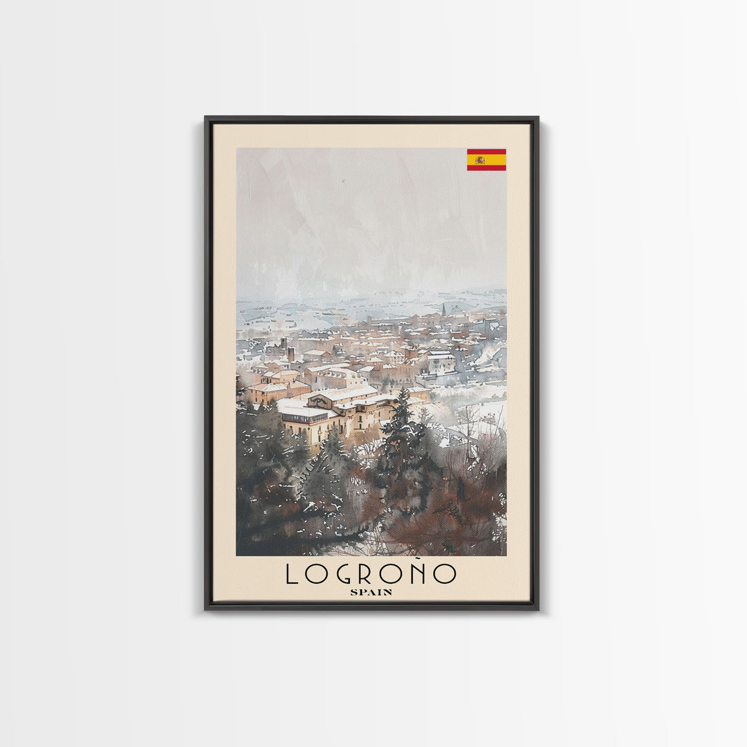 Logrońo Spain Travel Poster Framed Canvas Print, Scenic Landscape, Watercolor Art, Wall Decoration, Home Decor, Travel Print, Original Painting