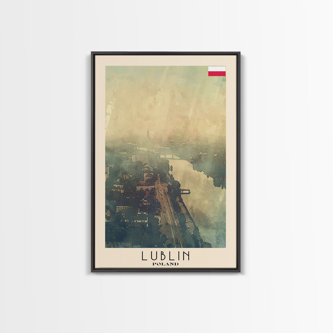 Lublin Poland Travel Poster Framed Canvas Print, Historic Cityscape, Watercolor Painting, Wall Art, Home Decor, Travel Print, Artistic Gift