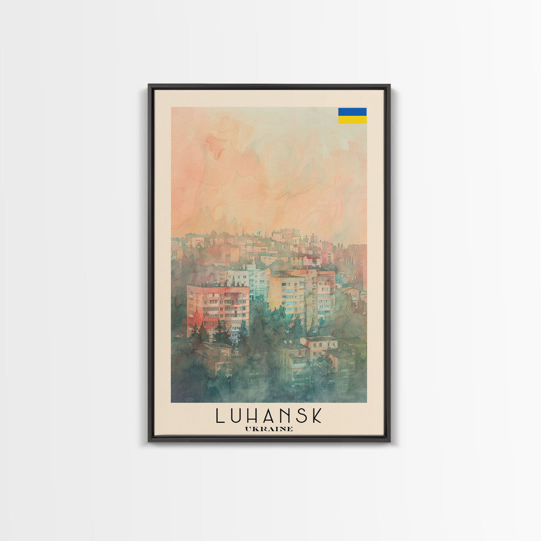 Luhansk Ukraine Travel Poster Framed Canvas Print, Urban Landscape, Watercolor Art, Wall Decor, Home Decoration, Travel Print, Original Art