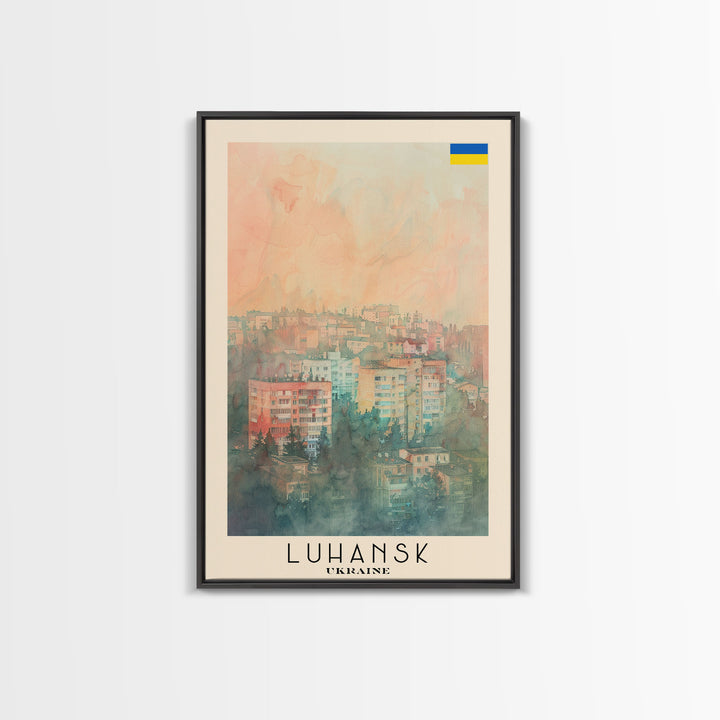 Luhansk Ukraine Travel Poster Framed Canvas Print, Urban Landscape, Watercolor Art, Wall Decor, Home Decoration, Travel Print, Original Art