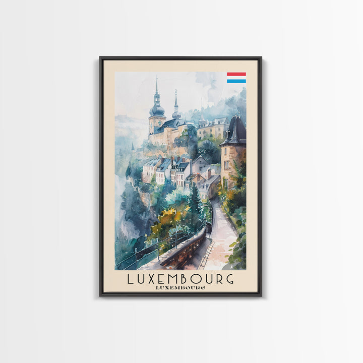 Luxembourg Luxembourg Travel Poster Framed Canvas Print, Historic Architecture, Watercolor Art, Home Wall Decor, Travel Print, Artistic Piece
