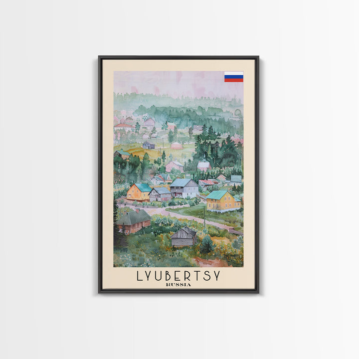 Lyubertsy Russia Travel Poster Framed Canvas Print, Modern Cityscape, Watercolor Painting, Wall Decor, Interior Art, Travel Print, Unique Design