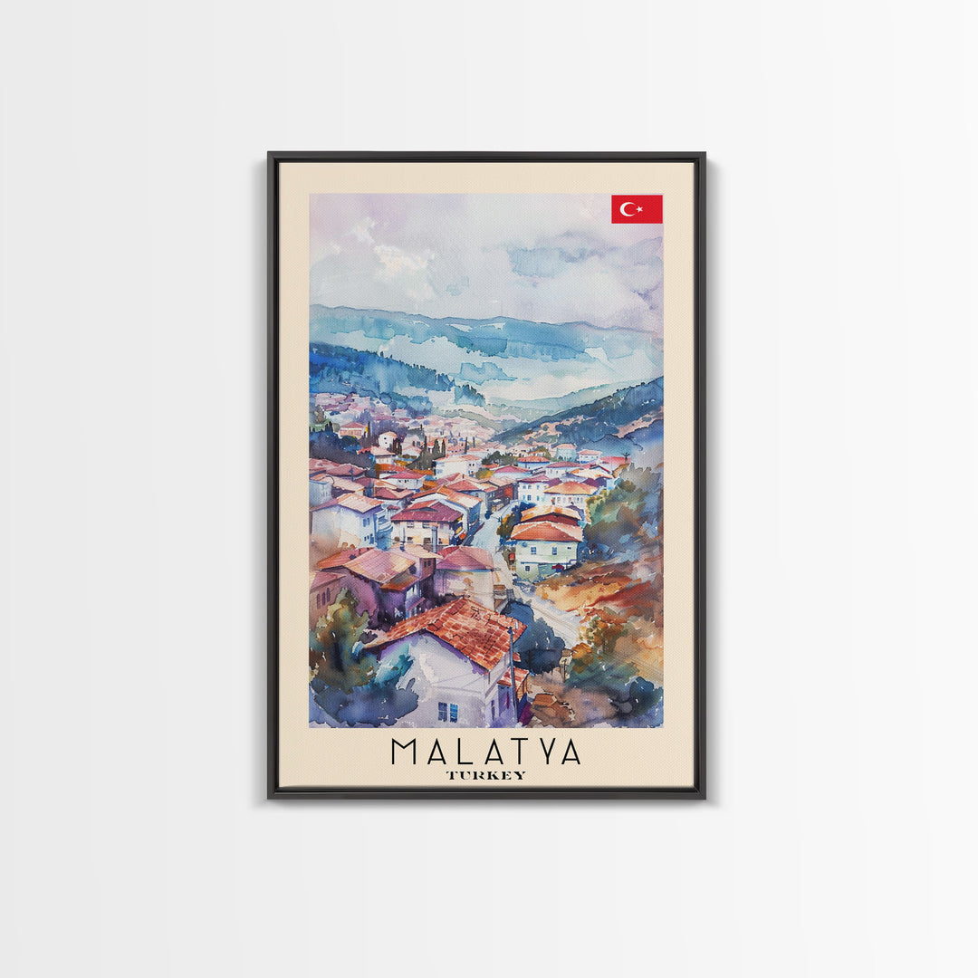 Malatya Turkey Travel Poster Framed Canvas Print, Historic Landscape, Watercolor Art, Wall Art, Home Decoration, Travel Print, Artistic Gift