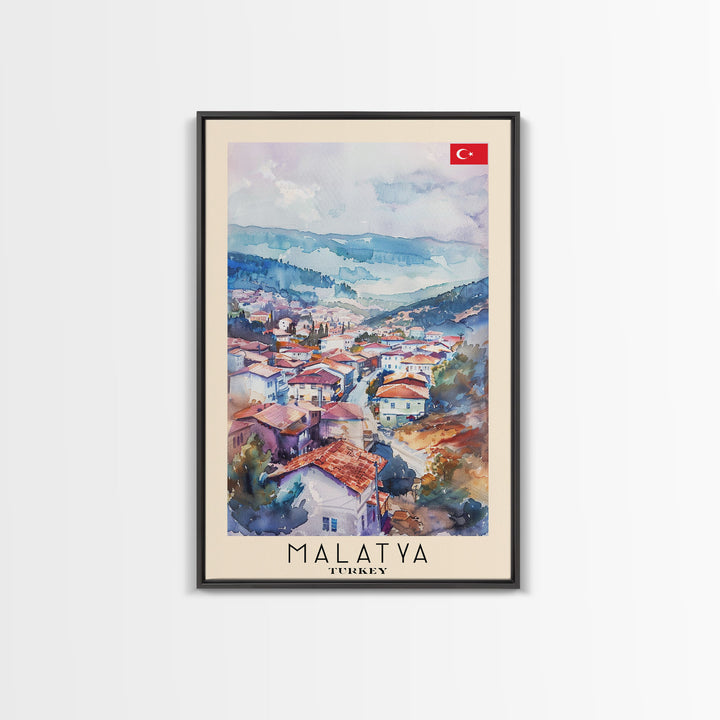 Malatya Turkey Travel Poster Framed Canvas Print, Historic Landscape, Watercolor Art, Wall Art, Home Decoration, Travel Print, Artistic Gift