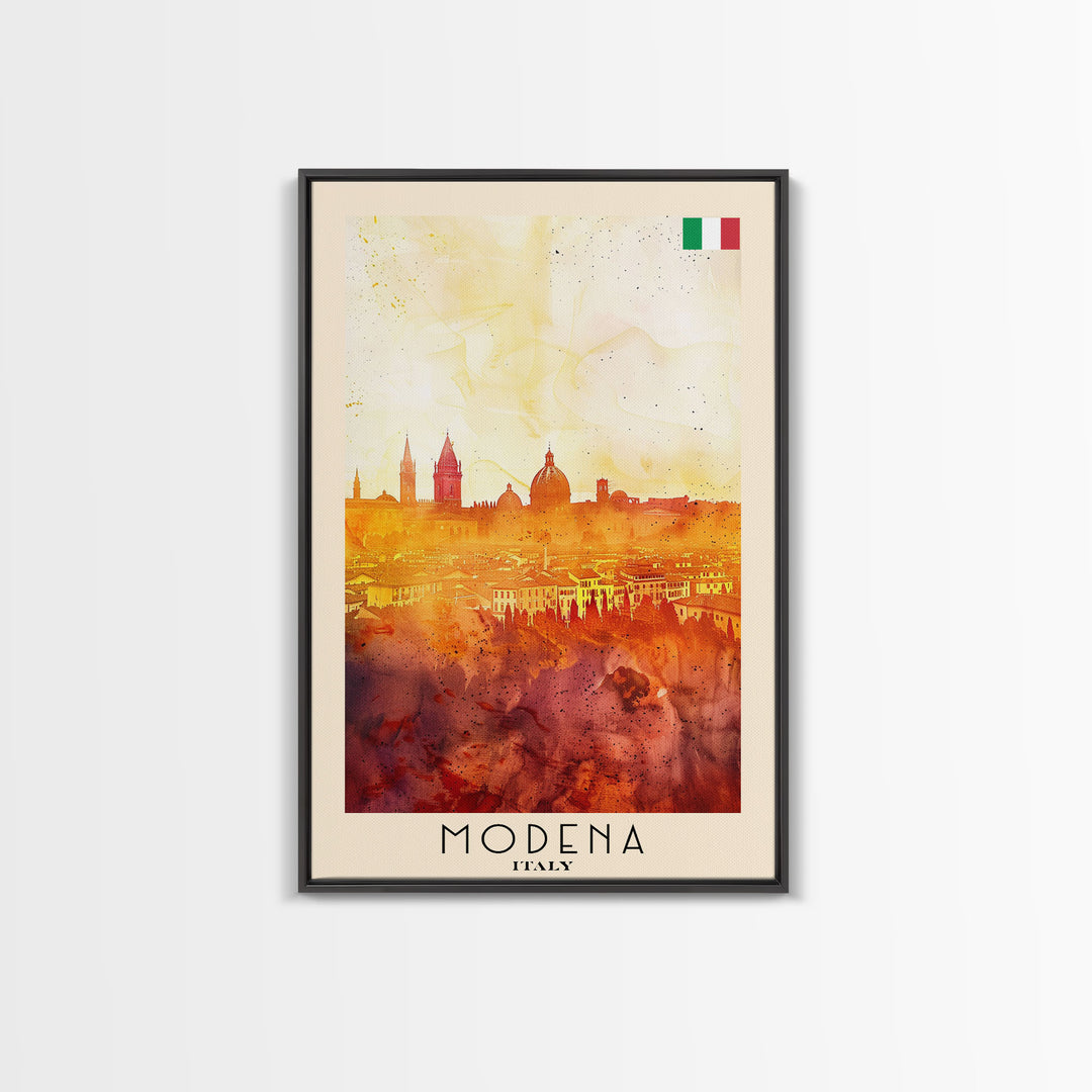 Modena Italy Travel Poster Framed Canvas Print, Historic Cityscape, Watercolor Art, Wall Hanging, Home Decor, Travel Print, Artistic Piece