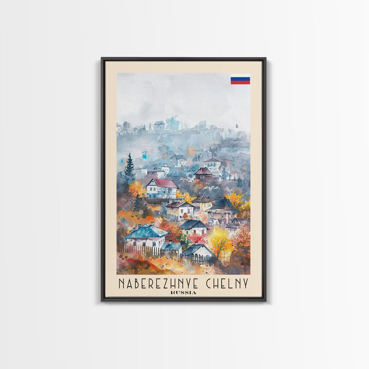 Naberezhnye Chelny Russia Framed Canvas Print, Boho Watercolor Painting, Scenic Wall Art, Travel Poster, Home Decor, Unique Art