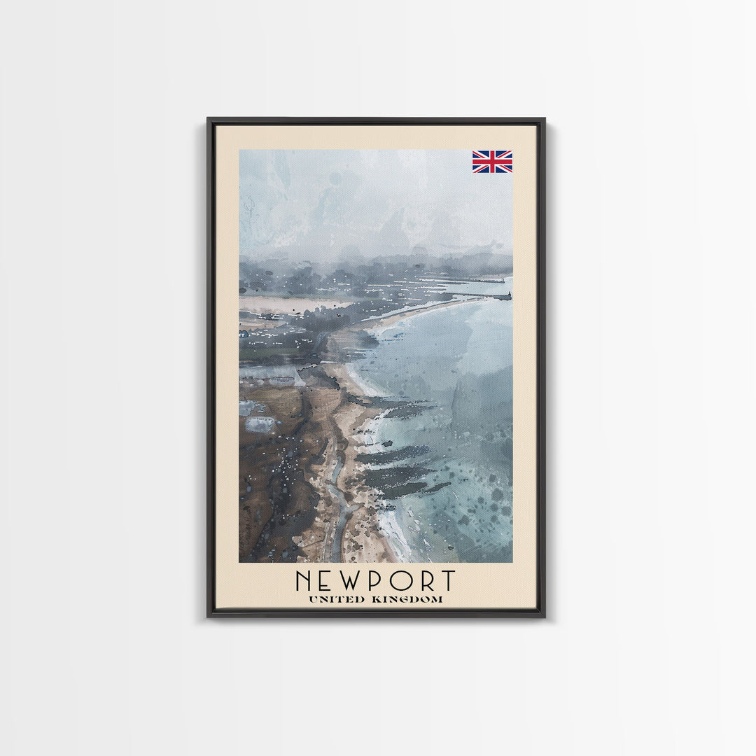 Newport United Kingdom Framed Canvas Print, Coastal Travel Poster, Watercolor Painting, Scenic Wall Art, Home Decor, Vacation Art, Unique Art