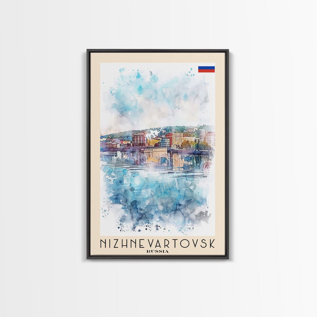 Nizhnevartovsk Russia Framed Canvas Print, Scenic Travel Poster, Watercolor Painting, Wall Art, Home Decor, Russian Landscape, Urban Style