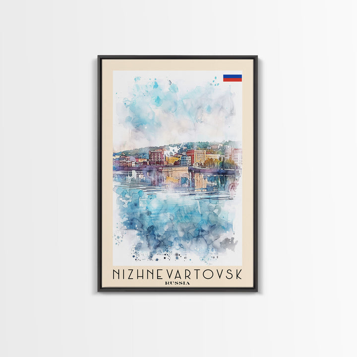 Nizhnevartovsk Russia Framed Canvas Print, Scenic Travel Poster, Watercolor Painting, Wall Art, Home Decor, Russian Landscape, Urban Style