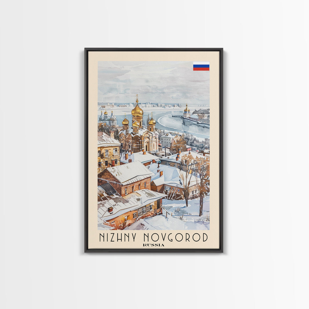 Nizhny Novgorod Russia Framed Canvas Print, Historic Travel Poster, Watercolor Painting, Wall Art, Home Decor, Russian Architecture, Classical Art