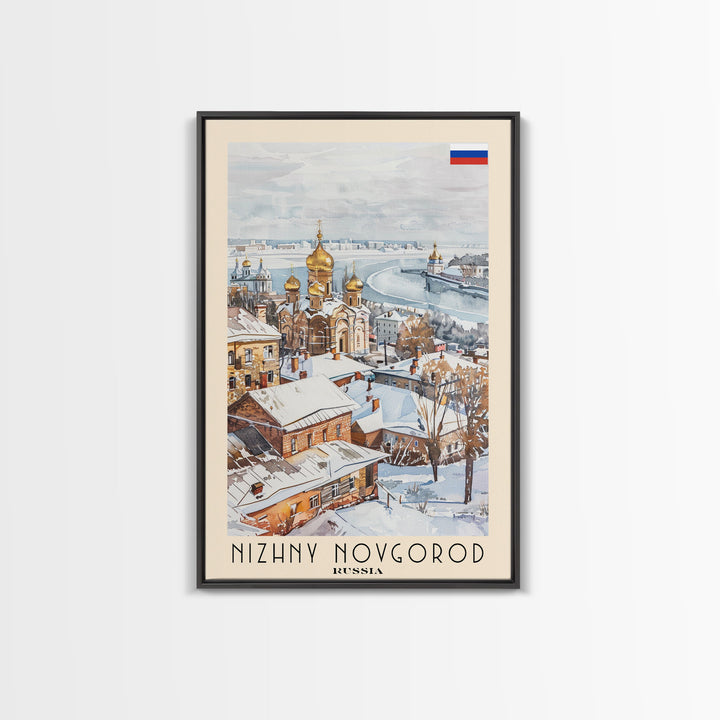 Nizhny Novgorod Russia Framed Canvas Print, Historic Travel Poster, Watercolor Painting, Wall Art, Home Decor, Russian Architecture, Classical Art