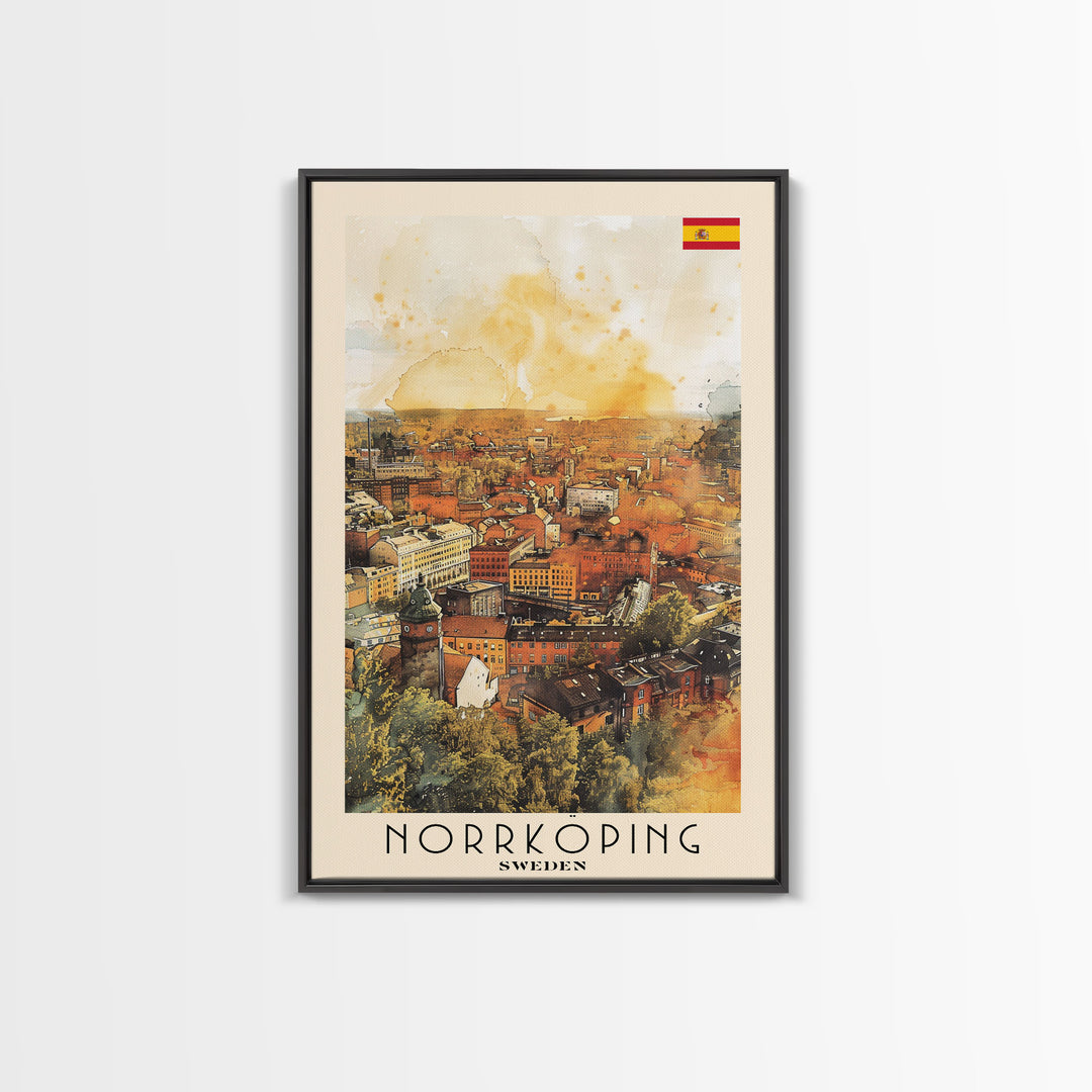 Norrkoping Sweden Framed Canvas Print, Scenic Travel Poster, Watercolor Painting, Wall Art, Home Decor, Swedish Landscape, Minimalist Art