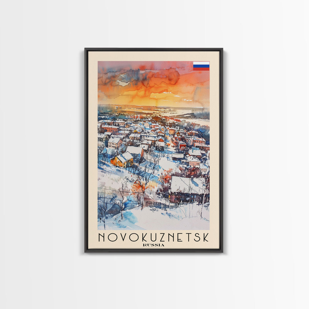 Novokuznetsk Russia Travel Poster Framed Canvas Print, Watercolor Painting, Scenic Wall Art, Home Decor, Russian Landscape, Urban Art