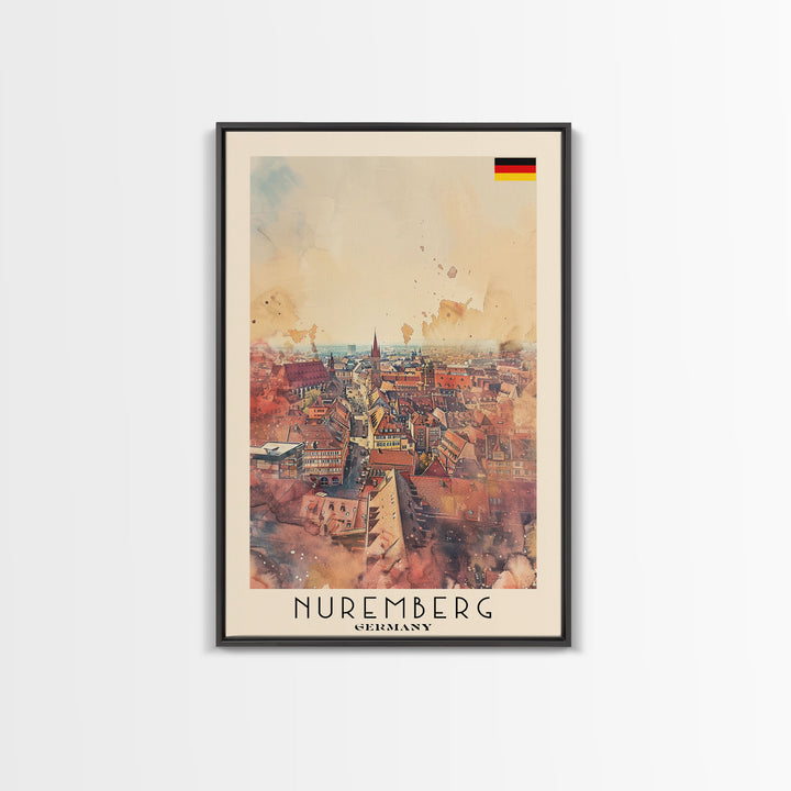 Nuremberg Germany Travel Poster Framed Canvas Print, Watercolor Painting, Historic Wall Art, Home Decor, German Architecture, Artistic Decor