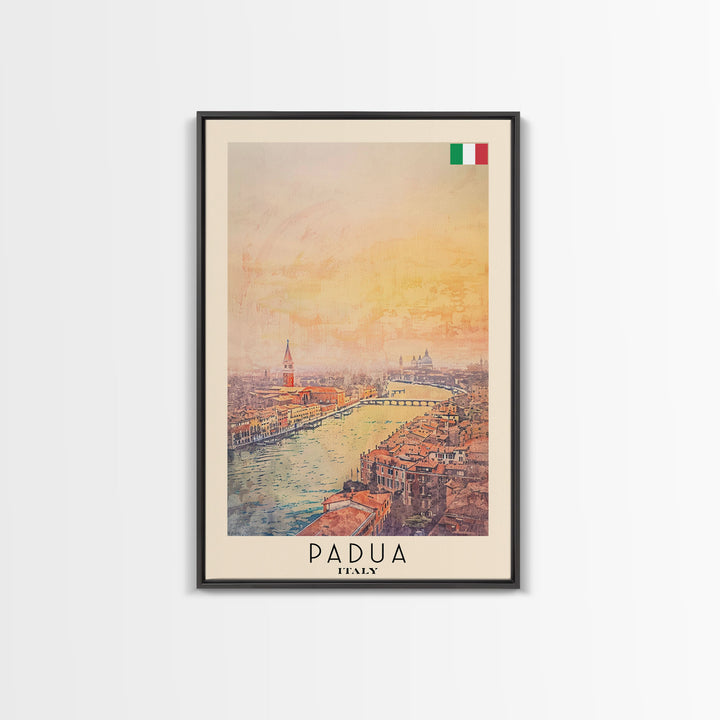 Padua Italy Travel Poster Framed Canvas Print, Watercolor Painting, Scenic Wall Art, Home Decor, Italian Cityscape, Modern Art