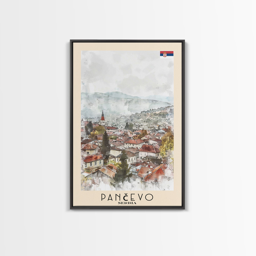 Panevo Serbia Travel Poster Framed Canvas Print, Watercolor Painting, Scenic Wall Art, Home Decor, Serbian Landscape, Modern Decor