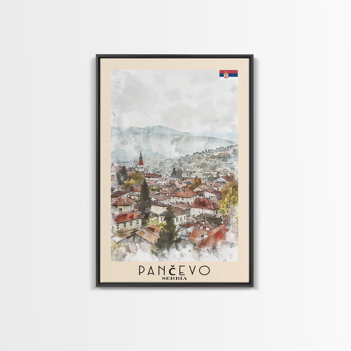 Panevo Serbia Travel Poster Framed Canvas Print, Watercolor Painting, Scenic Wall Art, Home Decor, Serbian Landscape, Modern Decor