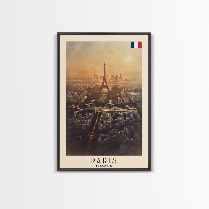 Paris France Travel Poster Framed Canvas Print, Watercolor Painting, Scenic Wall Art, Home Decor, French Cityscape, Classic Art