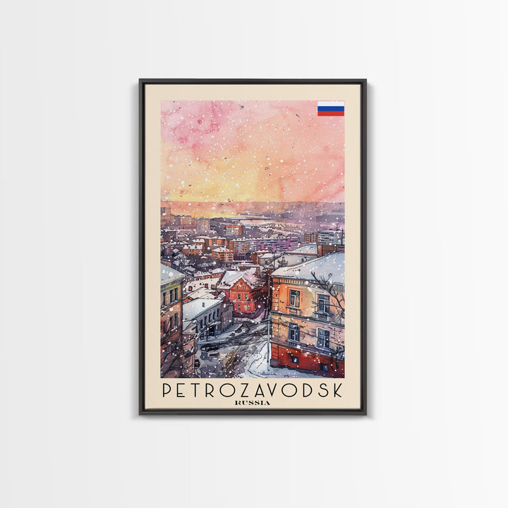 Petrozavodsk Russia Travel Poster Framed Canvas Print, Watercolor Painting, Scenic Wall Art, Home Decor, Russian Landscape, Modern Art