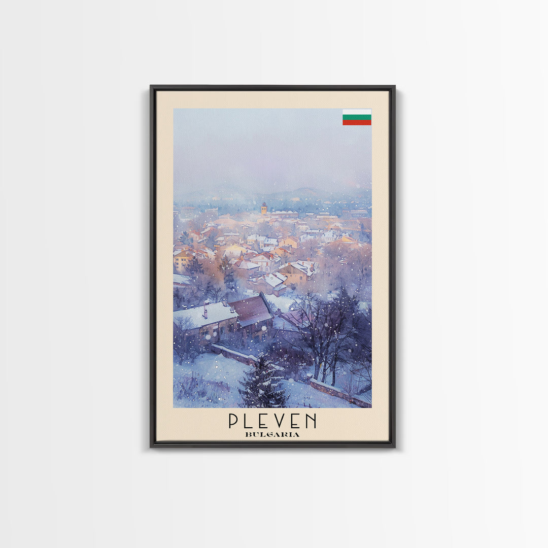 Pleven Bulgaria Travel Poster Framed Canvas Print, Watercolor Painting, Urban Wall Art, Home Decor, Bulgarian Architecture, Contemporary Art